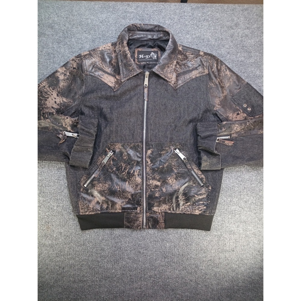 H&D Classic Leather Outfit Co Jacket Mens XL Distressed Leather Denim Moto Biker